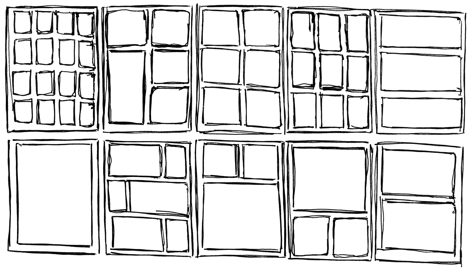 Examples of panels organized in, and aligned to, regular grids